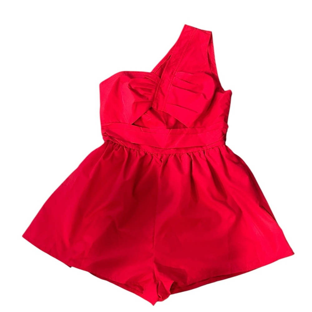 Red Summer Spring One Shoulder Cut Out Romper with Pockets Size Medium